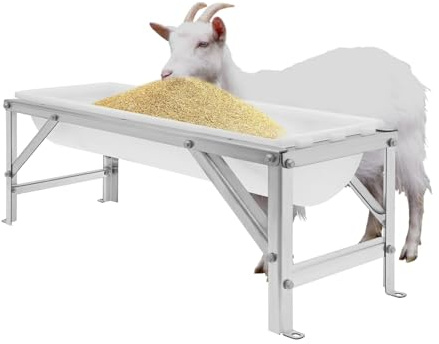 39 Inch Long Livestock Feed Trough with Metal Stand, Large Capacity Feeder with Triangular-Structure Support, Hay Feeder Trough for Calves, Goats, Sheep, Horses, Alpacas