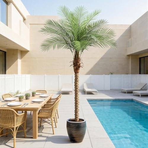 ZEEOZE 210 cm Palmier Artificiel Phoenix Palmiers Artificiels Hauts avec 15 Feuilles Réglables Faux Palmiers Phoenix pour Terrasse Extérieure Piscine Bureau à Domicile Salon Jardin (1 Pièce, 210cm)