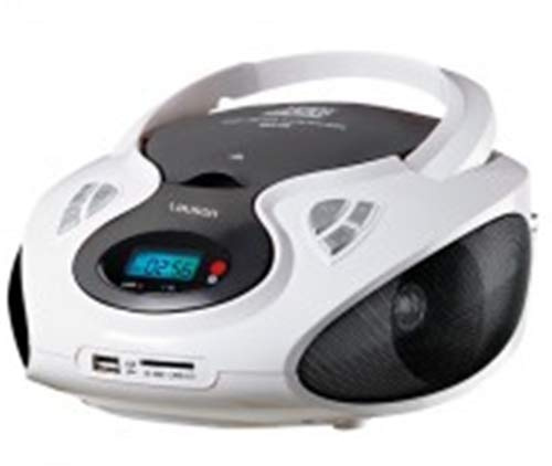 Lauson CP440, Radio Boombox FM/AM, CD Portátil, con USB, Lector de tarjetas SD, Blanco