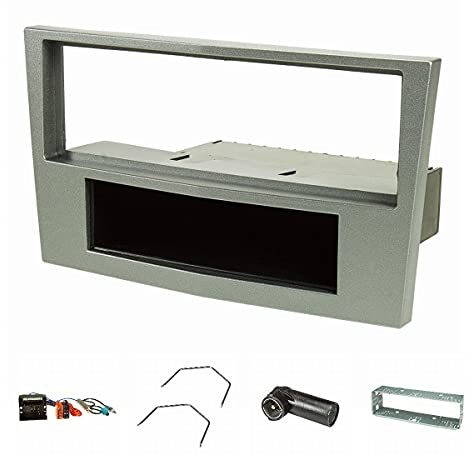 tomzz Audio 2439-092 Radioblende Set kompatibel mit Opel Corsa D Astra H Zafira B matt-Chrom Quadlockadapter ISO Fakra Antennenadapter Phantospeisung DIN ISO Entriegelungsbügel Einbauschacht