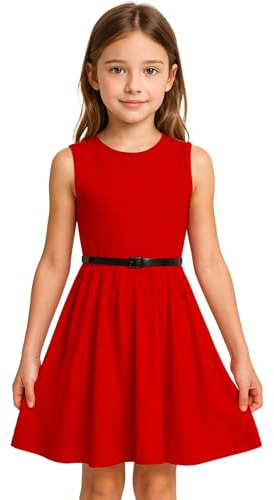 A2Z 4 Kids Girls Plain Skater Dress Party Fashion Summer Dresses - New Skater Dress Red 9-10