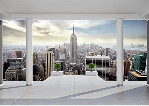 Runa Art Papier peint intissé 396 x 280 cm Balcon de New York | Toison Décoration Murale Salon Chambre á Coucherr | Fabrication Allemande | bleu 9204012a