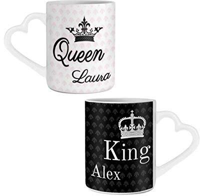 2er Set Herzhenkel Tasse mit Namen I King & Queen Kaffeetassen I Personalisierte Geschenke zum Jahrestag, Geburtstag & Valentinstag - 2 Stück