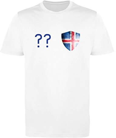 Comedy Shirts - Island Trikot - Wappen: Klein - Wunsch - Herren Trikot - Weiss/Royalblau Gr. S