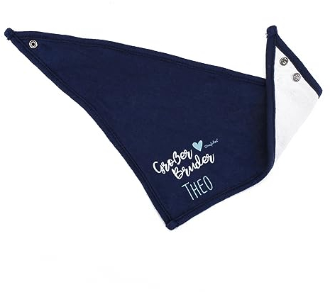 Striefchen® Dunkelblaues Dreieckstuch - Kleiner Bruder/Großer Bruder - mit Namensaufdruck Blau Großer Bruder