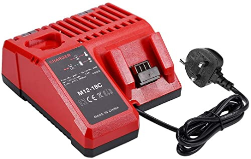 M-12 & M-18 Rapid Charger 3A Replacement for Milwaukee 12V/18V XC Lithium Ion Charger 48-59-1812 48-11-1850 48-11-2402(UK Plug)