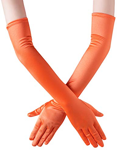 Xuhan Satin-Handschuhe für Damen, 38,1 cm / 53,3 cm, Ellenbogenlänge der 1920er Jahre - Orange - Large