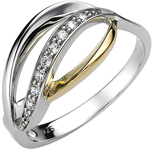 Jobo Damen Ring 925 Sterling Silber bicolor vergoldet 9 Zirkonia Silberring Größe 64
