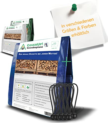 CoverUp! Bâche 3 x 4 – Toile Renforcée 200 g/m² – Étanche & Indéchirable – Œillets INOX + 12 tendeurs – Idéale pour Jardin, Camping, Bois – Bleu