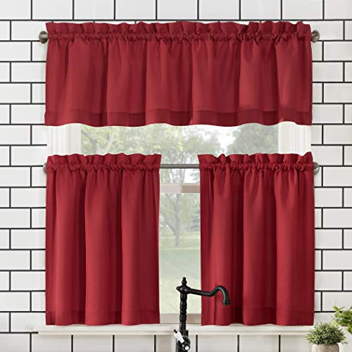 Nr. 918 Martine Küchengardine, halbdurchsichtig, mit Stangentaschen, 137,2 x 114,3 cm, Rot