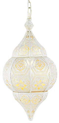 Lámpara Oriental Marroquí - lamparilla colgante - farola de techo Layan blanco 40cm - muy práctica para una iluminación excelente - transmite una decoración excelente refinada