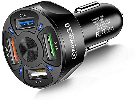 4 Port Car Charger USB Adapter, MoreChioce 12-24V Car Charger Adapter Universal USB Car Charger Compatible with Mobile Phones Tablets Other USB Accessories, Black