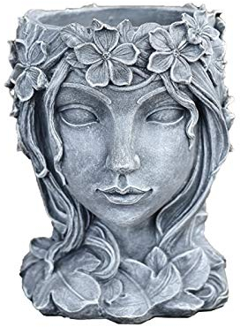 POHOVE Vaso da fiori a forma di testa di dea, in cemento, vaso per fiori in resina, per piante grasse, testa di dea, con foro di drenaggio, per casa e ufficio