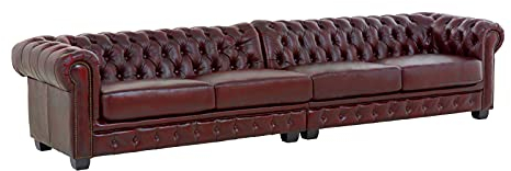 Woodkings® Chesterfield Sofa 6-Sitzer Echtleder antik rot Couch Bürosofa Ledersofa Unikat Herrenzimmer englisches Stilsofa Clubsofa