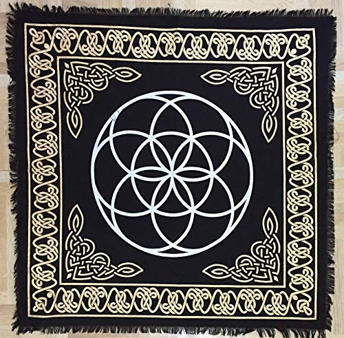 Indian Consigners Samen des Lebens geometrisch Altar Tuch Hexerei Hexerei Tischdecke Ändern Heilig Tischtuch Spirituell Buchstabieren36 (Samen des Lebens Gold Silber)
