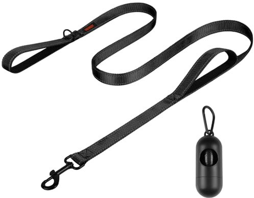 Heavy Duty Double Handle Leash - Reflective Training Lead for Large Breed Dogs (6FT-Black)