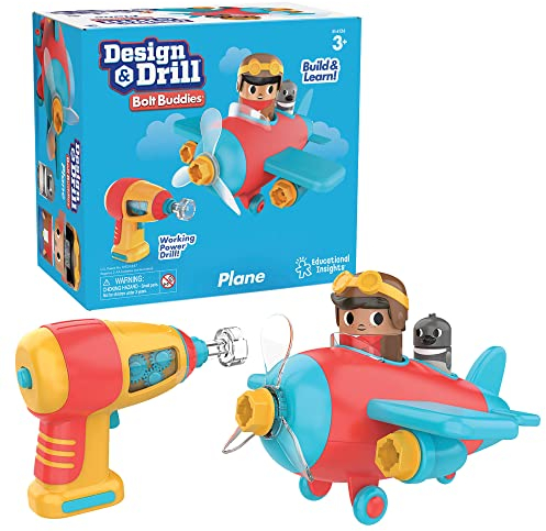 Learning Resources Design & Drill Schrauberkumpel Flugzeug, Flieger-Spielset mit Flugzeug und Pilotfigur, Spielzeug zur Heranführung an Naturwissenschaften und MINT-Konzepte, 3+