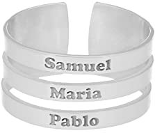 doble aro - Anillo Personalizado con Nombres - Anillo de Plata para Mujer - Anillo Adaptable - Modelo 3 Bandas Plata, Plata de Ley 925/1000.