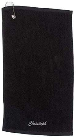 Diamandi Golfhandtuch mit individueller Stickerei - Personalisiertes Golf Handtuch in versch. Farben - Schlägertuch Golfen (Schwarz) 50 x 30cm