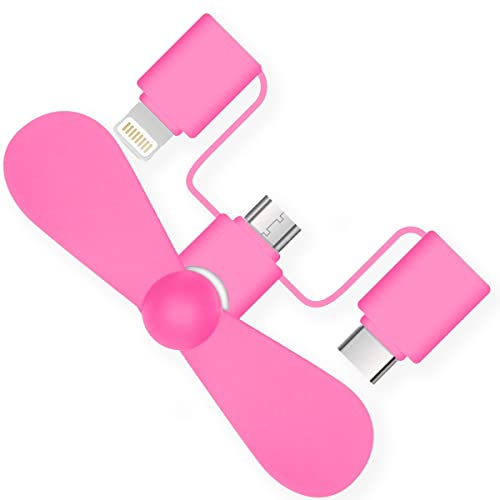 iMoshion 3-in-1 Ventilator kompatibel mit Smartphones Lightning, USB-C & Micro-USB - Rosa