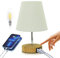 HSLighting Nachttischlampe Touch Dimmbar: Tischlampe mit Ladefunktion 2 USB Anschlüssen Steckdosen LED Birnen Lampenschirm aus Stoff Kleine Schreibtischlampe für Schlafzimmer Wohnzimmer Babyzimmer