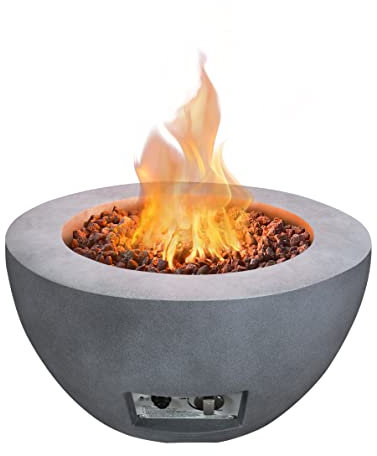 Kante 25 Zoll Propan-Feuertisch, 50.000 BTU Großer Beton-Feuerstelle Tisch für Outdoor Garten Terrasse, Rauchfreie Gas-Feuerstelle mit wasserdichter Abdeckung, Seitengriffe, Naturbeton (A-B01-81921)