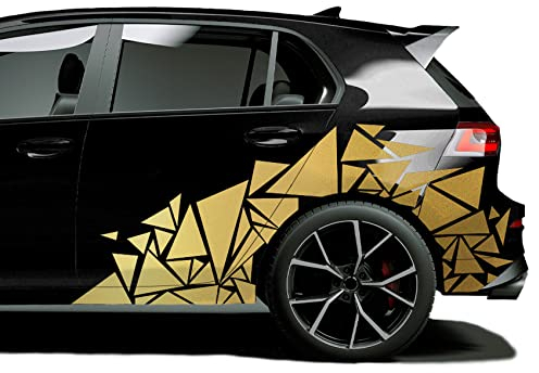 Finest Folia XXL Autoaufkleber Dreiecke 2er Set je 60x200cm geometrisches Design Auto Seite Motorrad Bus Sticker Kfz Zubehör Camouflage Tuning Dekor KX075 (Gold)