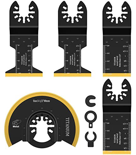 JTWEB Oszillierendes Titan-Sägeblätter-Set, titanbeschichtetes Bimetall, passend für über 95% der oszillierenden Werkzeuge, schneidet Metall, Holz, Nägel, Schrauben und harte Materialien, 5 Stück