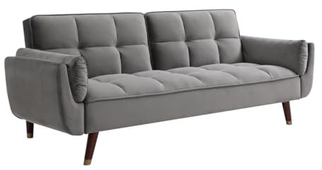 Vente-unique-Klappsofa 3-Sitzer mit Schlaffunktion - Samt - Grau - GULCAN