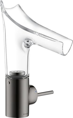 hansgrohe AXOR Starck V Einhebel-Waschtischmischer 140 mit Glasauslauf und Ablaufgarnitur, 12112330, Farbe: Polished Black Chrome