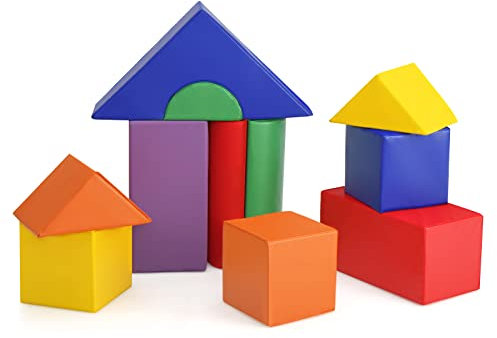 DREAMADE 11 TLG. Schaumstoffbausteine Riesenbausteine zum Toben und Klettern, XXL Bausteine Kinder, Softbausteine aus Schaumstoff, Großbausteine mit PU-Bezug für Babys und Kleinkinder