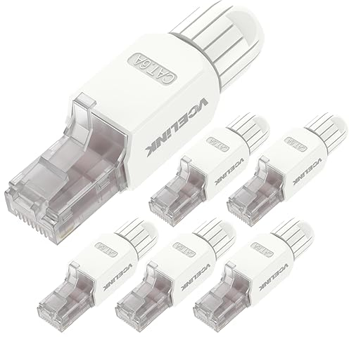 VCELINK RJ45 Stecker Werkzeuglos Cat6A Lan Stecker Werkzeugfreie Vergoldete, Cat6A Modular Netzwerkstecker (LSA) für Verlegekabel, 6 Stück