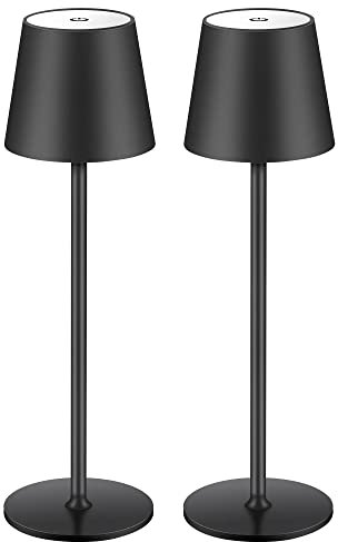 2 lampade dimmerabili LED da tavolo senza fili, ricaricabili, luce calda 3000 K, lampada da tavolo per interni ed esterni, con USB-C, alluminio, impermeabilità IP54, classe energetica A, colore nero