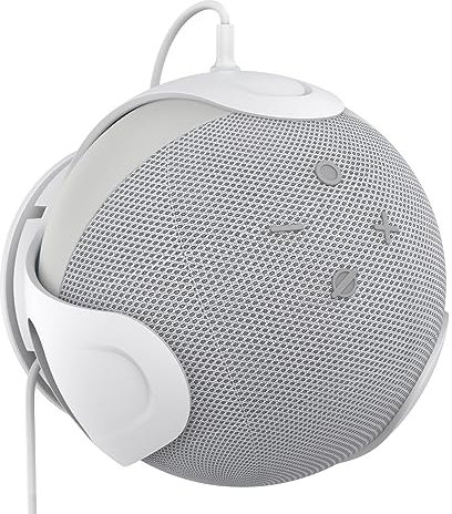 KSIEE Universal Speaker Mount, Round Shelf Organizer for Echo Dot 5th/4th Gen, Google Nest, Space-Saving Holder with Reserved Charging Port (White)