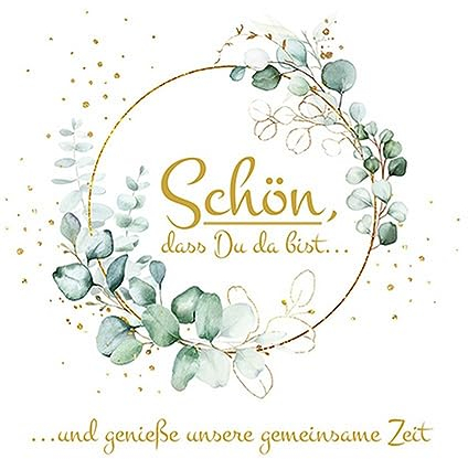 20 kleine Cocktail-Servietten Schön, dass Du da bist um Eukalyptus gold weiß | Geburtstag | Gast | Hochzeit | Taufe | Kommunion | Konfirmation | Decoupage | Serviettentechnik | Tischdeko 25x25cm