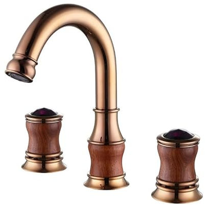 YIORYO Schwarzer Messing-Holz-Badezimmer-Waschtisch-Wasserhahn, luxuriöser antiker Wasserhahn, 2 Griffe, 3 Löcher, Waschbecken-Wasserhahn, Deckmontage, Kalt-/Warmwasser-Waschtischarmatur (Grey : A)