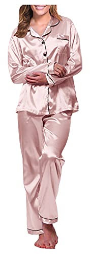 Générique Ensemble de Pyjama pour Femme en Satin de Soie à Manches Longues pour Toutes Les saisons Pyjama en Satin de Soie pour Femme