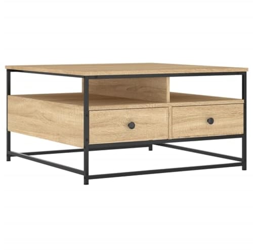 vidaXL Couchtisch, Beistelltisch mit viel Stauraum, Wohnzimmertisch Sofatisch mit Metallgestell, Tisch Kaffeetisch Teetisch, Sonoma-Eiche Holzwerkstoff