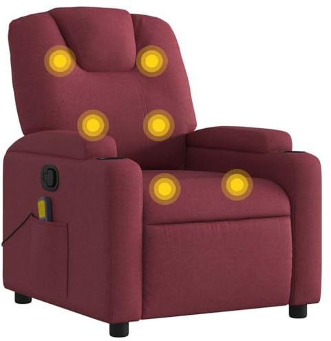vidaXL Massagesessel, Sessel Verstellbare Rückenlehne, Fernsehsessel Relaxsessel mit Vibrationsfunktion, Liegesessel Polstersessel Ruhesessel, Weinrot Stoff