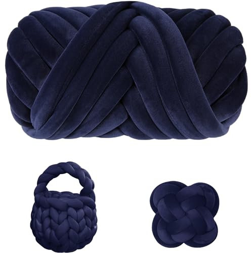 Maxee Dicke Wolle Garn 500g, Chunky XXL Wolle zum Handstricke, Schlauchgarn Armstricken Knitting Wolle, Sperrige Textilgarn zum häkeln für körbe, Decke, Rucksack, Haustierkorb(Velvet Navy blau)