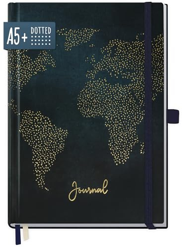 paper&you® Premium Bullet Journal dotted A5 Travel the World Notizbuch gepunktet, 120g/m² dickes Papier, 188 nummerierte Seiten, Tagebuch mit Punkteraster - nachhaltig & klimafreundlich