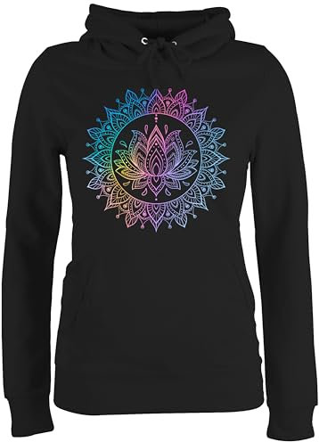 Pullover Damen Hoodie Frauen - Yoga - Mandala Lotusblume I Spirituelle Meditation I Pilates Lotus Entspannung - L - Schwarz - Joga Wellness Geschenke spirituell Fans lotusblüte für Alles Motiven