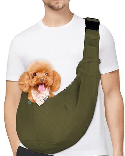 PETLOFT Tragetuch Hund, Reversibel Kleine Hundetrage, Einstellbar Pet Tragetuch, Freisprecheinrichtung Cross-Body Carrier mit Halsband für Hund/Katze/Hase (Armeegrün)