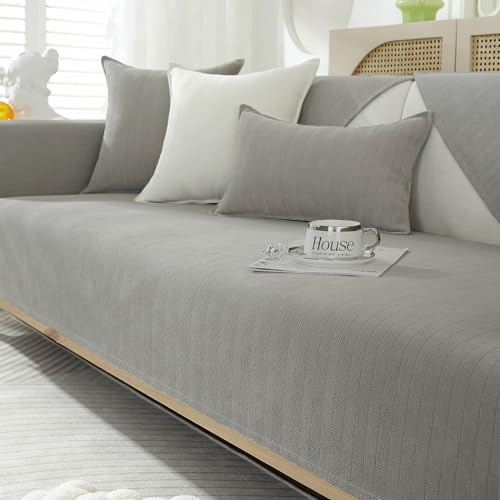 GKXLH Weiche Chenille rutschfest Sofa überzug 2 3 4 Sitzer (Grau, 90x160cm) | Couch überzug Waschbar, Sofa Cover für Sektionssofa, Hund Sofabezug, Sofa überzug L Form, Ledersofaschoner für das Wohnzimmer