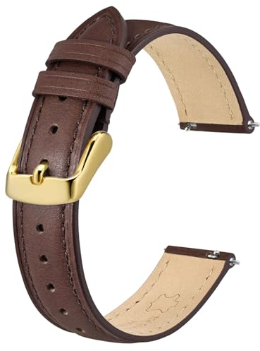 BISONSTRAP Elegante Leder Uhrenarmband, Schnellverschluss, Uhrenarmbänder für Damen und Herren, Kompatibel mit Uhrenanstößen von 16mm, Dunkelbraun (Goldene Schnalle)