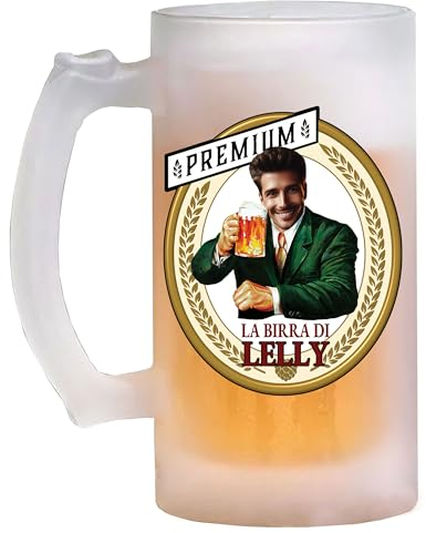 Boccale da birra in vetro personalizzato con il nome e la faccia del festeggiato etichetta Premium