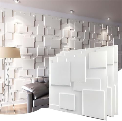 HAILM 3D Wall Panels Faux Tiles, 3D Diamond Textured PVC Wall Panel Tiles, Waterproof Wallpaper 50X50cm for Gaming Wall Interior Wall Decor - White,30Pcs