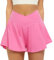 Friptspyg Shorts Sport pour Femmes Courtes V Cross Shorts de Sport Taille Haute Shorts de Course 2-en-1 Shorts de Running D'été Tennis, Rose Rouge XS