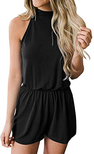 Elegant Jumpsuit for Women UK Formal Wide Leg Summer Playsuit Ladies Halterneck Jumpsuit Shorts Sexy Comfortable Rompers for Women Sexy Casual Loose Going Out Jumpsuit