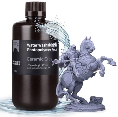 ELEGOO Upgraded Wasser Waschbares 3D Drucker Resin 2.0, Schnell Aushärtendes Photopolymerharz für LCD DLP SLA Resin Drucker, 395-405nm UV-Aushärtung 3D-Druckflüssigkeit, Grau 1000g